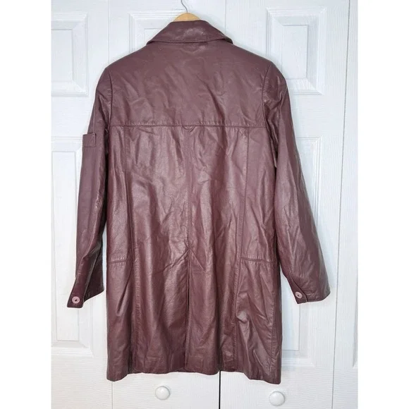 Vintage Etienne Aigner Oxblood Red Leather Short Trench Coat Sz M? - Picture 6 of 16
